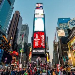 The Bright & Huge Electronic Coca-Cola 3D Digital Billboard Advertising In A Beautiful Night View of Times-Square Central And Main Square of New York.